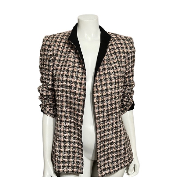 Studio One Jackets & Blazers - Studio 1 Plaid Tweed Pink & Black Open Blazer Sz-8